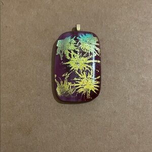 Handmade Dichroic Glass on Pink Bases Gold Pendant!